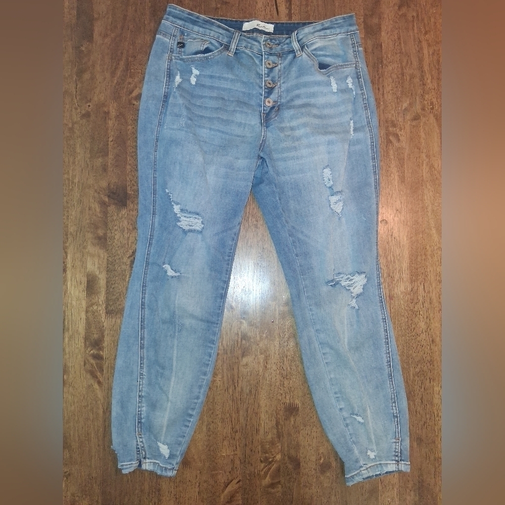 KanCan Light Wash Button Fly Distressed Estilo Skinny Jeans 31/13